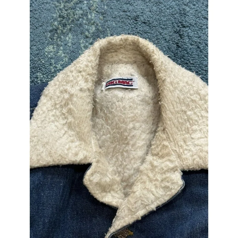 VTG Big Mac Denim Jean Jacket Sherpa Lined Collar Coat Size LG Made in USA